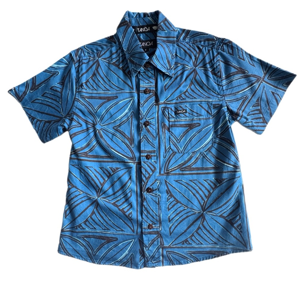 Tanoa Boys Aloha Shirt size 8 blue and black